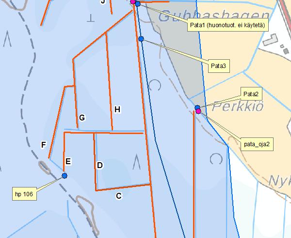 Virtaama-arvoja Patamäen peratuissa ojissa Oja Virtaama l/min Virtaama m3/d G