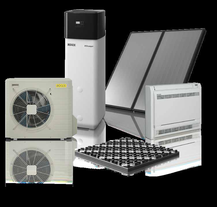 Aurinkolämpöjärjestelmä' ROTEX Solaris (valinnainen) Ilma-vesilämpöpumppu ROTEX HPSU kompakti (ulko- ja sisäyksikkö)