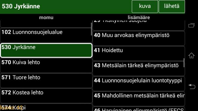 KUVA 18: MONIMUOTOISUUSKOHTEEN SYÖTTÄMINEN - Pakollinen kenttä: momu - Pitkä painallus valintarullassa -> näyttää kaikki listassa olevat arvot.