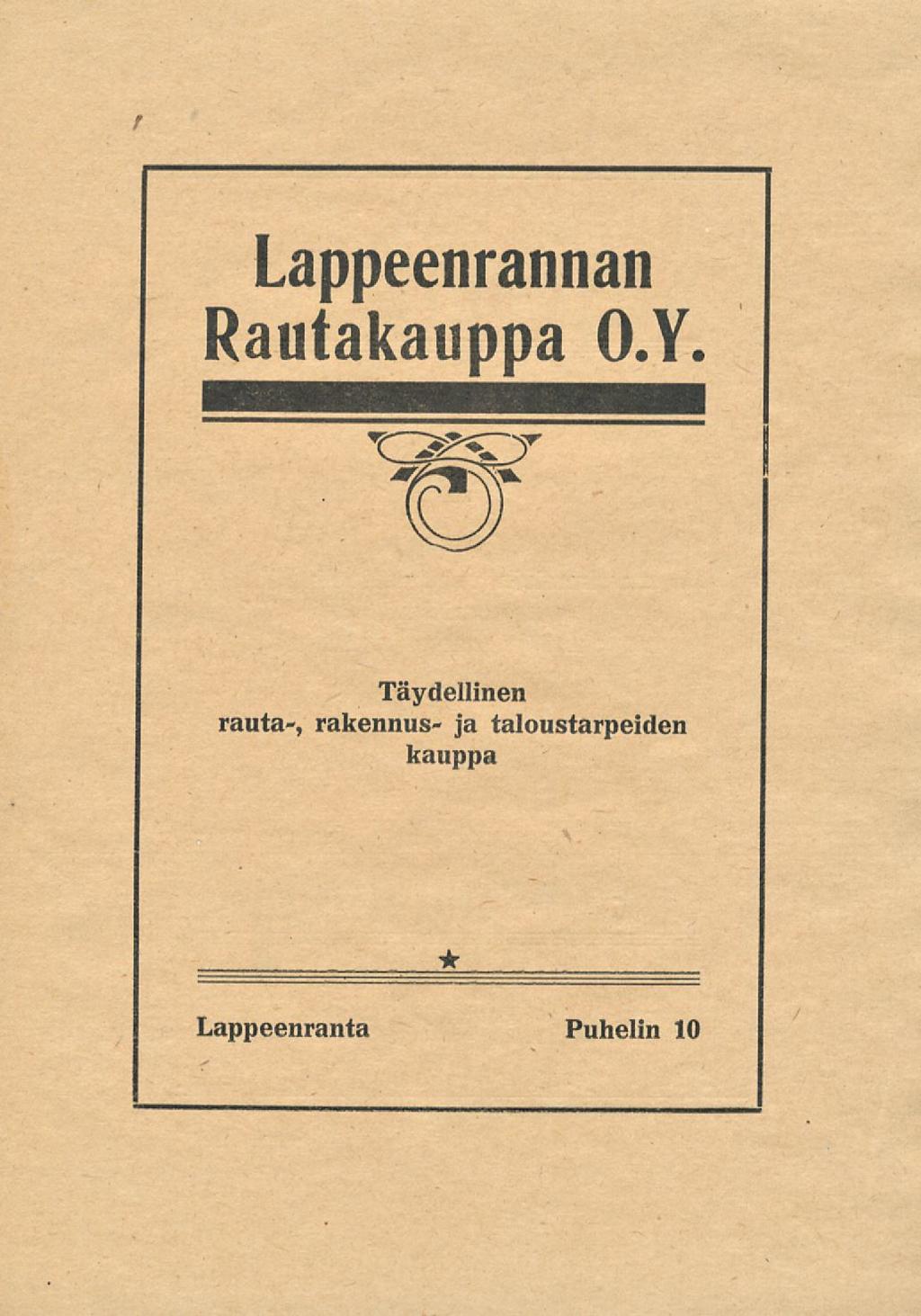.' Lappeenrannan Rautakauppa O.Y.