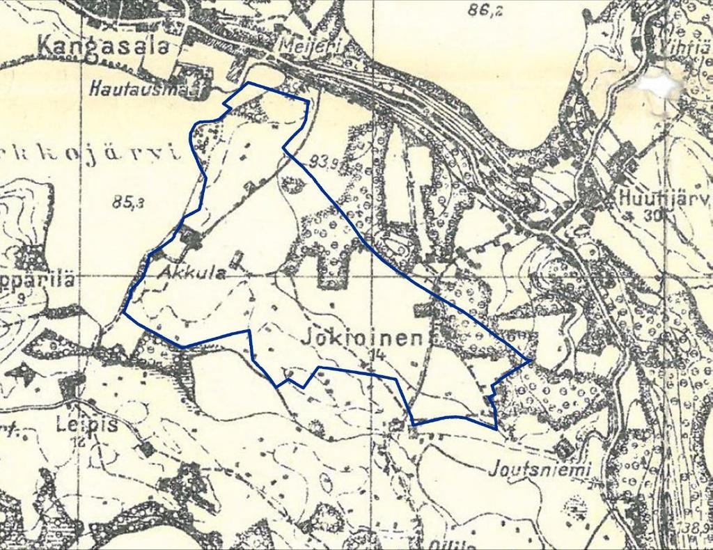 Liite 1. Maankäytön historiaa kartoilla Herttualan osayleiskaavan rakennetun ympäristön ja maiseman inventointi 2015 Herttualan (Aakkula) ja Jokioisten kylien alue 1900-luvun alun maastokartassa.
