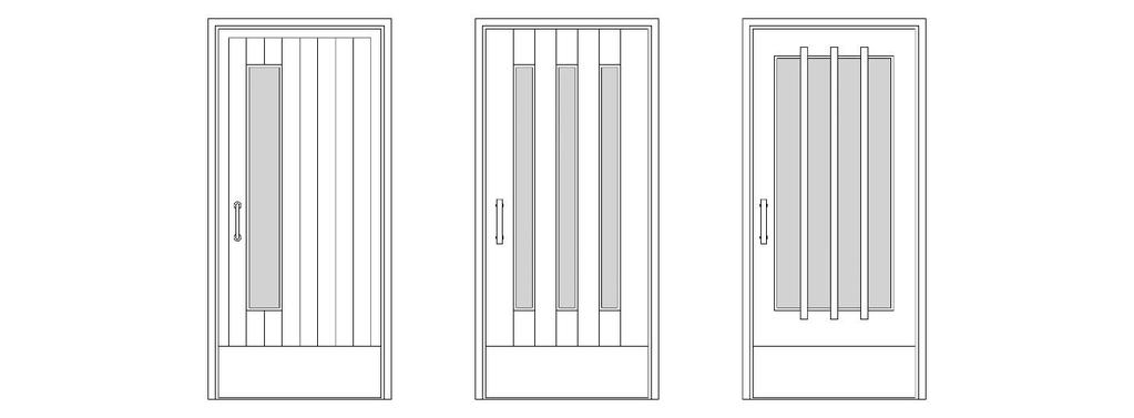 Oviin suositellaan suorakaiteen muotoista lasiaukkoa. Kuva 11. 1950-luvun asuinrakennusten ulko-ovet ovat olleet yleensä yksinkertaisia laudoitettuja umpiovia.