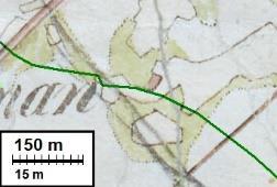 arvioilta 15 metriä. Oikea: ota vuoden 1847 pitäjänkartasta.