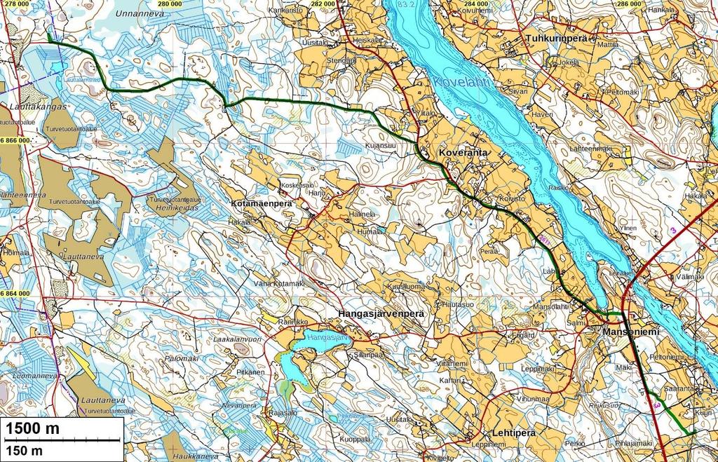 3 Yleiskartat Vihreä viiva osoittaa inventoidun maakaapelireitin.
