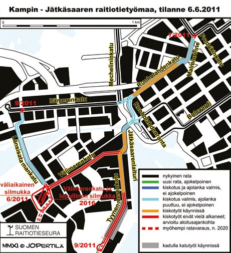 Teksti Daniel Federley Kuvat Juhana Nordlund KUULUMISIA JÄTKÄSTÄ Kevään kuluessa kiskotyöt ovat edenneet suunnitellussa aikataulussa. Katu- ja ratatyöt jatkuvat läpi kesän.