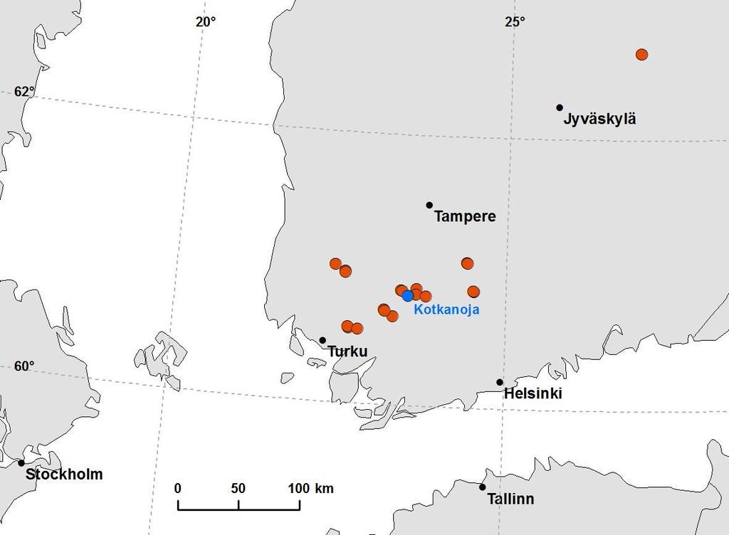 Glyfosaattihankkeita (2011 2018) Kotkanoja Kotkanoja Viljelijöiden lohkot 18 kpl Kotkanojan huuhtoutumiskentällä