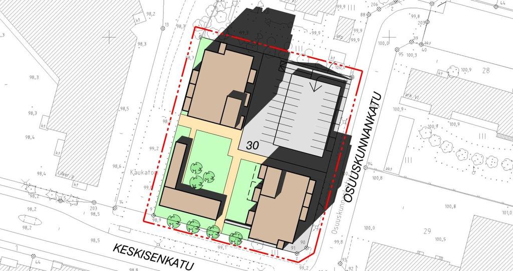 Toiminnot rajataan toisistaan tarvittaessa istutuksin. Asuntokohtaiset pihat tulee rajata yhteispihasta pensasistutuksin ja asuntopihojen väliset rajat säleaidalla.