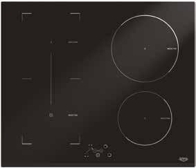 vasemmalla: Ø 18,5 cm, 1,2/1,4 kw, takana oikealla: Ø 20,5 cm, 2/2,3 kw BridgeZone SuperSilent Toimintojen ohjaus: Touch control Touch control ExtremePower lisää induktioalueen tehoa llboost jastin