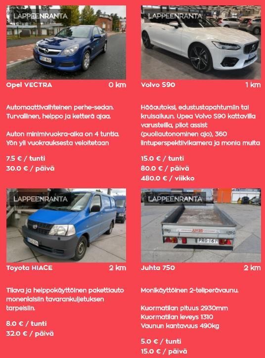 Ajoneuvokannan käytön tehostaminen Sisäinen ja ulkoinen tehostaminen Ulkoinen Kaupungin ajoneuvot tarjotaan vuokrattavaksi Shareitbloxcar.