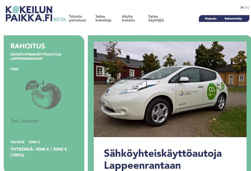 Sähköautokokeilu tarjouskilpailu käynnissä Maaliskuussa käynnistetyn markkinavuoropuhelun perusteella käynnistetty ajoneuvopalvelun tarjouskilpailu Tarjouskilpailu keskeytetty 10.12.