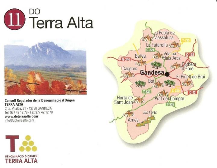 DO Terra Alta Alueella vallitsee Katalonian välimerellisin ilmasto. Se sijaitsee Ebron ja Matarranyan (Aragon) välissä.