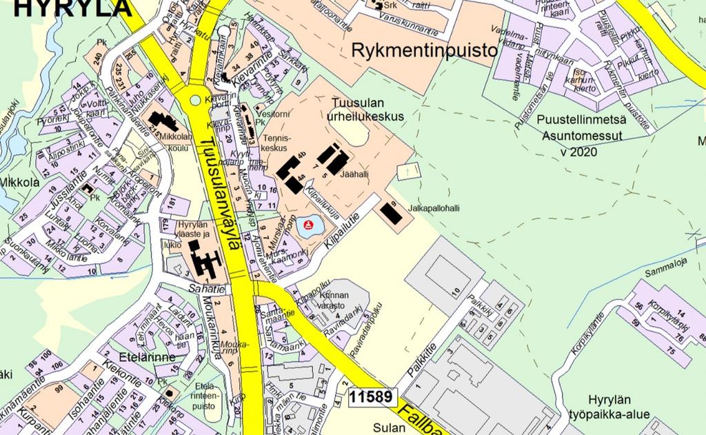 4 (22) 8.5.2018 Urheilupuiston asemakaavan muutos 1 Perustiedot ja tiivistelmä Kaava-alueen sijainti Urheilupuisto sijaitsee Hyrylän taajamassa kuntakeskuksen eteläpuolella.