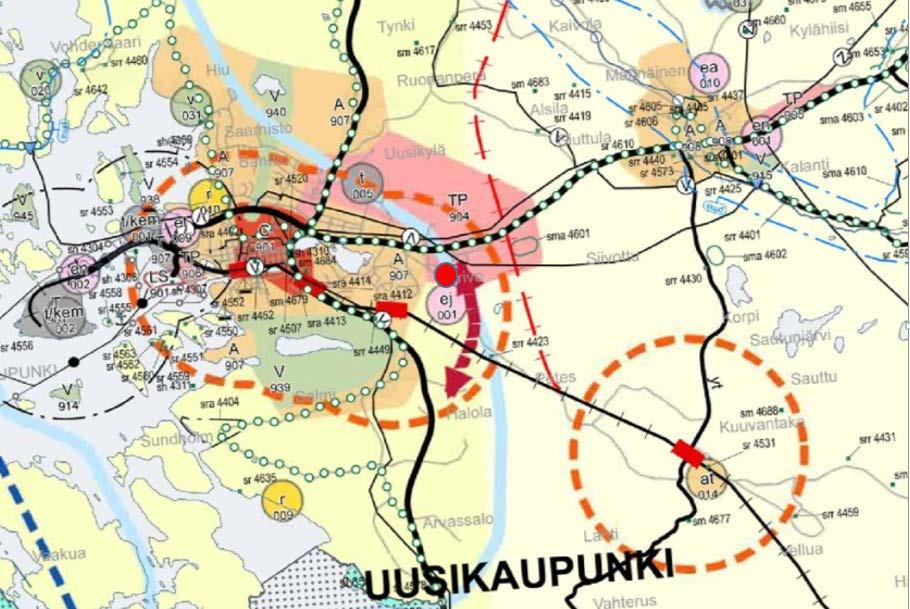 Uudenkaupungin kaupunki, Kaupunkisuunnittelu Sivu 6 / 11 3.2 Suunnittelutilanne Varsinais-Suomen maakuntakaavassa, joka on ympäristöministeriön vahvistama 20.3.2013, alue sijoittuu työpaikkojen alueelle (TP).