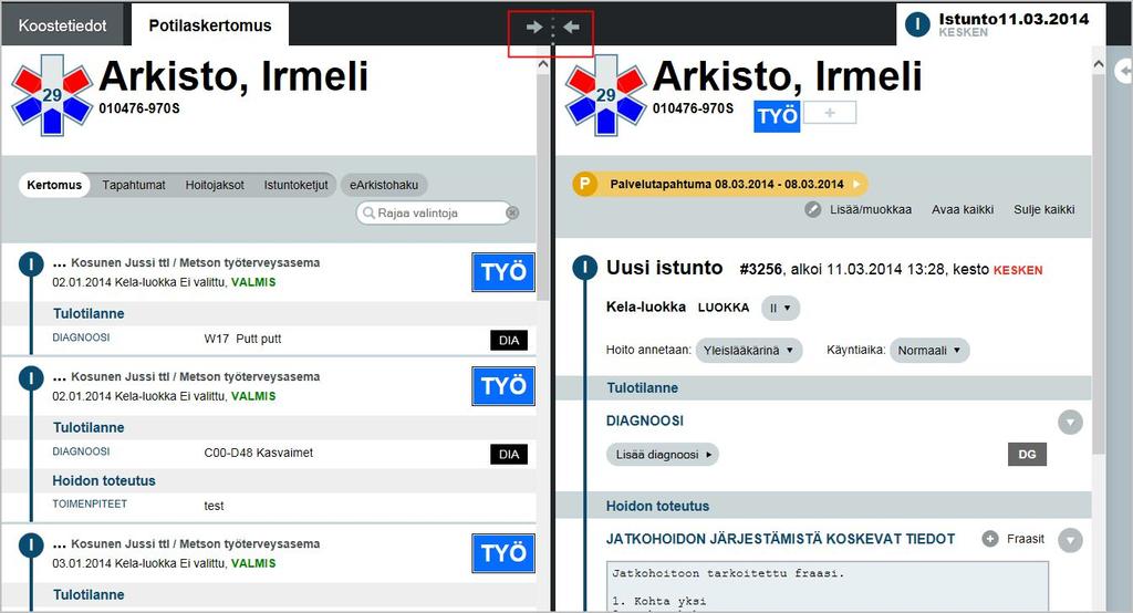 Istunnon valmistaminen Istunto valmistetaan Valmis painikkeella kun sen kaikki tiedot on täytetty.