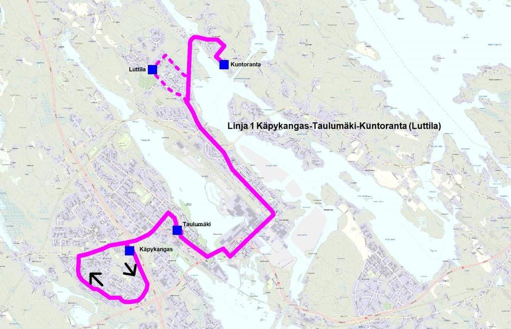 4/26 Reittien 1 ja 2 yhdistelmä kesäliikenne Lähtö ulo Kausi Km AULUMÄKI-LUILA 07:10 07:25 M-P++ 6,6 LUILA-KUNORANA-AULUMÄKI 07:25 07:50 M-P++ 11,2 AULUMÄKI-KÄPYKANGAS 07:50 07:55 M-P++ 1,6