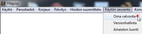 5 / 8 3. OMAVALVONNAN KÄYNNISTÄMINEN Lokitietoja voidaan seurata Ylläpito ohjelman kautta pääkäyttäjätason tunnuksilla. Käyttöliittymä avataan Käytön seuranta valikon kohdasta Omavalvonta.