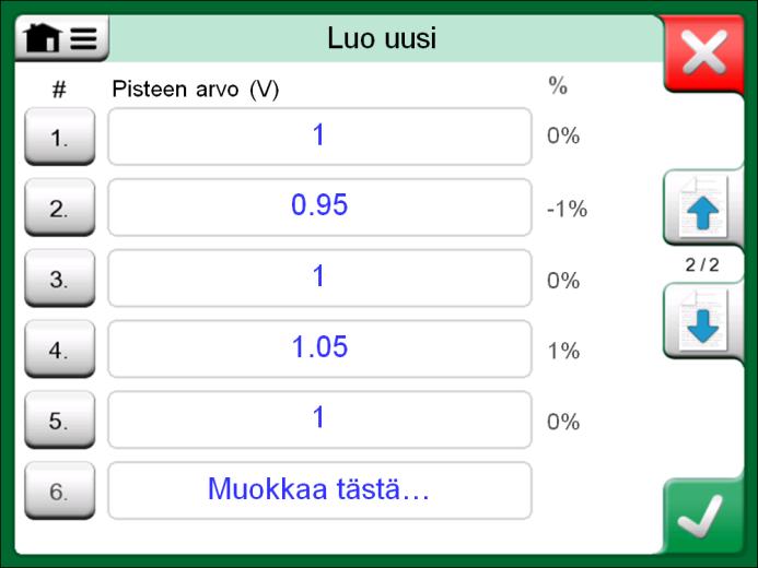 Konfigurointi tehdään kahdella tai useammalla sivulla, oikealla olevien kuvien mukaisesti. Ensimmäisellä sivulla on yleiset määrittelyt ja toiselle sivulle syötät askellus-/testipisteet.