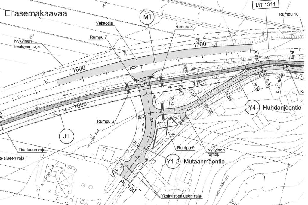 14/24 Kuva 12. Ote Kirkonkylän ja Rajamäen välisestä kevyenliikenteen väylän suunnitelmasta. Otteessa näkyy uusi Rajamäentien ja Mutaanmäentien liittymä.