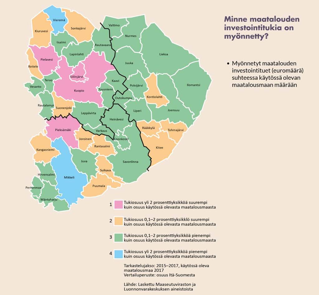 Rekisterit: maataloustuki 2015-2017 Osuus Osuus Aluetyyppi (kunta) tuesta, % maatalousmaasta, % Harvaan asuttu