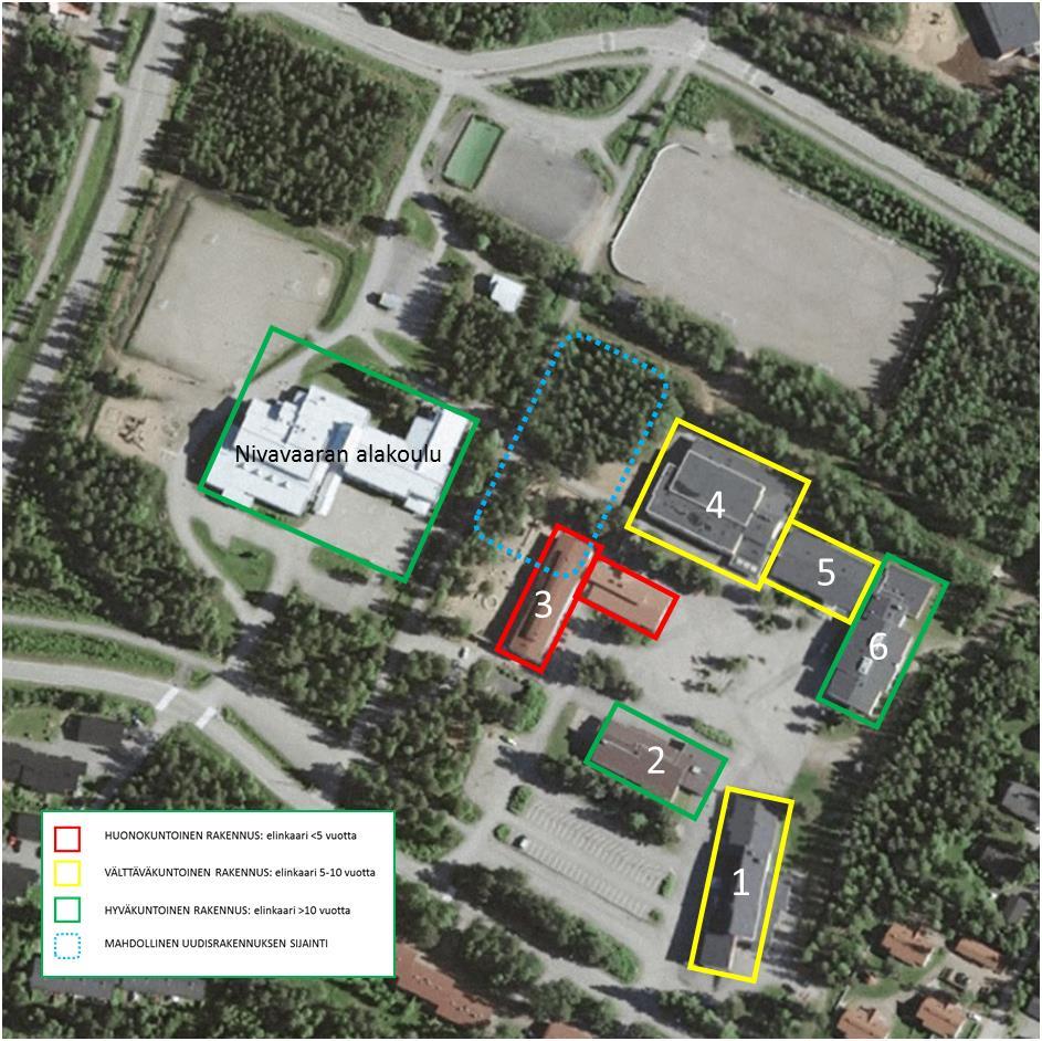 Kuva 21. Napapiirin yläasteen purettavat rakennukset 6.3.