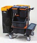 15 TASKI Mini Siivousvaunu, FS Erityisesti pikaruokaketjuille Tuotetiedot: Koko: 69,5 x 61,5 x 109 cm. 2 kpl, halk. 12,5 cm pyörää. 2 kpl, halk. 12,5 cm lukittavaa pyörää.
