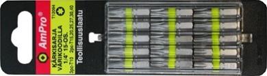 sisältää --4 kpl H3 --4 kpl H4 --4 kpl H5 --3 kpl H6 -pakkauskoko 1/30/180-15-osainen Torx-kärkisarja 1/4" sisältää --3 kpl