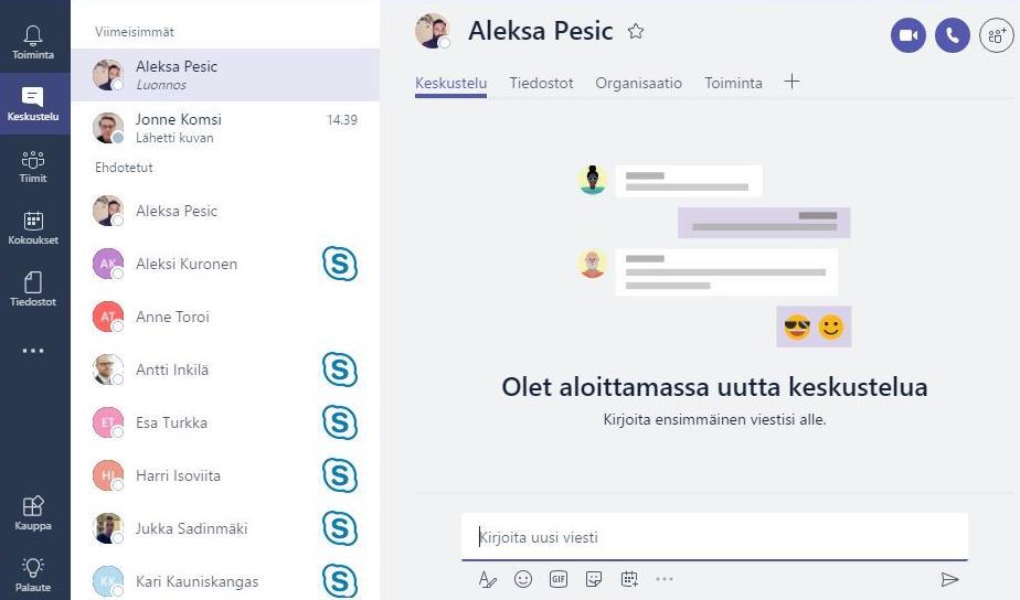 81 sovelluksella voidaan sopia fyysinen kokous tietyssä paikassa tai sitten sillä voidaan järjestää sähköinen Skype palaveri.