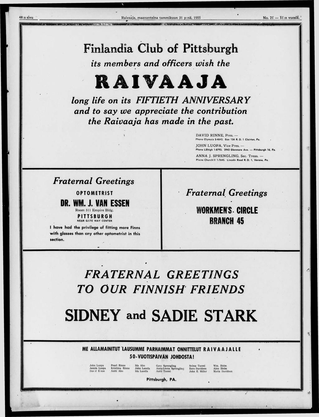48 :s sivu Raivaaja, maanantaina tammikuun 31 p:nä, 1955 < r j No. 21 51 : n vuosik.