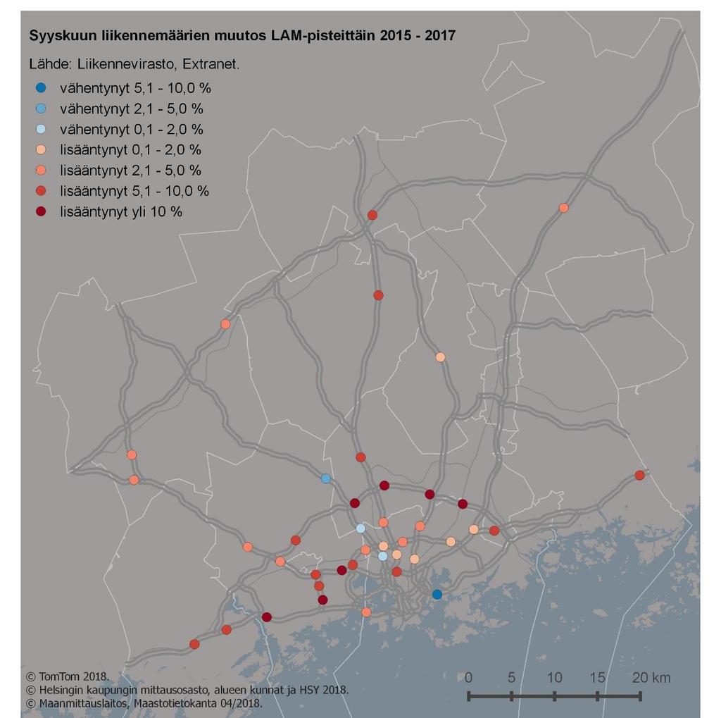 36 4 Havaintoja liikenteen muutoksista syksyn 2015 ja 2017 välillä 4.