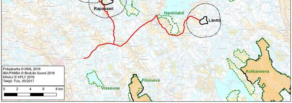 Kuva 5-35. Louhosalueiden lähimmät FINIBA- ja MAALI-kohteet.