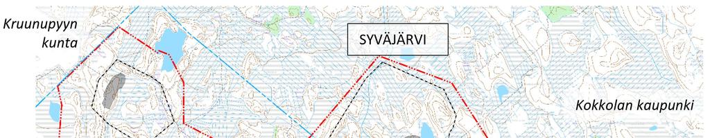 223 Kuva 6-5. Louhosten osayleiskaavan osallistumis- ja arviointisuunnitelmassa esitetyt alustavat kaavarajaukset (Sweco Ympäristö Oy 2016).