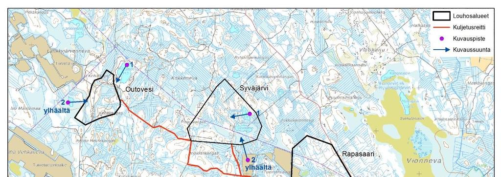 228 kohdistuvat vaikutukset on arvioitu korkeintaan vähäisiksi, eikä näkymäalueanalyysillä saatava lisäinformaatio ole oleellista lopullisen arvioinnin kannalta. Kuva 6-6.