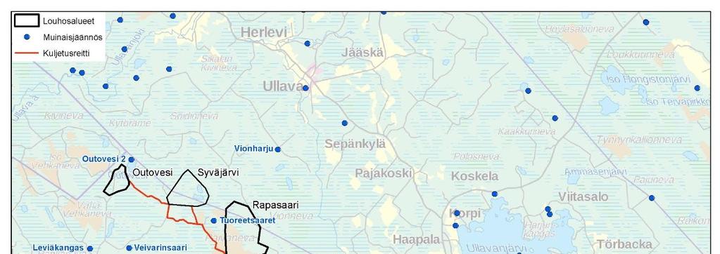 233 Kuva 6-11. Louhosalueiden lähiympäristön muinaisjäännökset, mukaan lukien vuoden 2014 arkeologisen selvityksen (Schulz & Itäpalo) uudet kohteet. 6.2.5 Vaikutukset maisemaan ja kulttuuriympäristöön Maisema ja kulttuuriympäristö Näkyvimmän maisemavaikutuksen louhosalueilla aiheuttaa sivukiven läjittäminen.