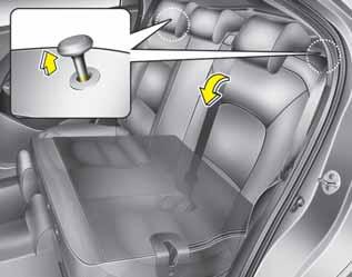 Autosi turvavarusteet OUB031018 4. Vedä lukitusvivusta (1) ja kaada takaistuimen selkänoja eteen, tiukasti ala-asentoon. Palauttaaksesi takaistuimen paikoilleen 1.