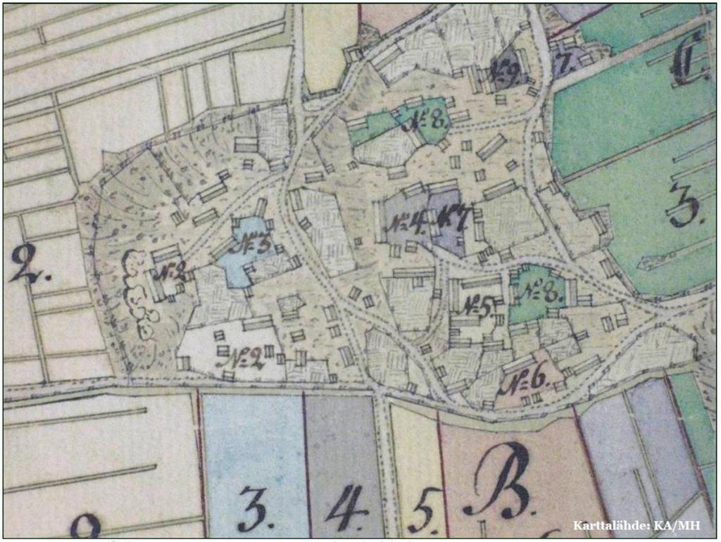 E. Lalinin vuonna 1768 laatima Staffansbyn isojakokartta. Kuva raportista V.