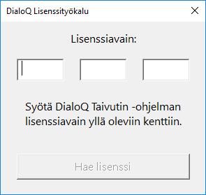 Käyttöönotto Kun DialoQ-taivutin on asennettu, se pitää aktivoida. Asennusohjelma pyytää käynnistämään lisenssin aktivoinnin asennuksen lopuksi.