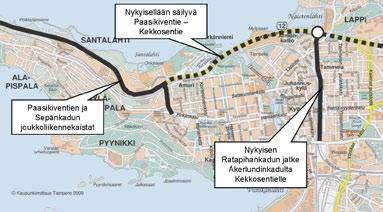 Vuonna 1990 valmistuneessa yleissuunnitelmassa ratkaisuna esitettiin Onkiniemen lyhyttä tunnelia ja Mustalahden eritasoliittymää.