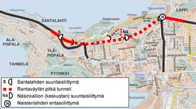 3.6.1 Näsinkallion suuntaisliittymä YVA-menettelyn aikana tarkasteltiin pitkän tunnelin keskelle toteutettavaa suuntaisliittymää.