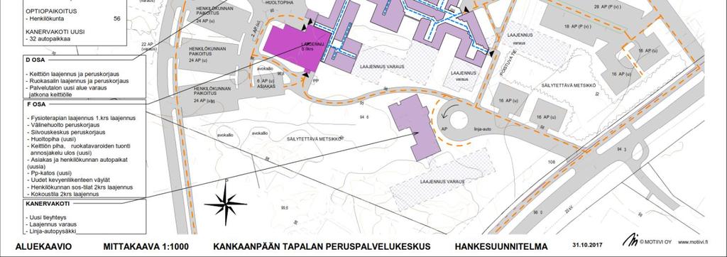 Asiakasmäärän kasvaessa on laajennettava D osalla sijaitsevaa laitoskeittiötä ja henkilökunnan ruokasalia. Keittiön laajennus on noin 200 ja ruokalan laajennus n. 60.