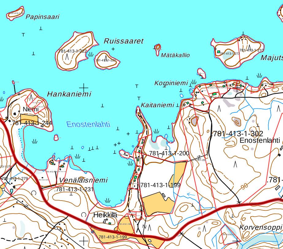 Kuva 3. Kaitaniemen kaavan muutosalue on esitetty punaisella värillä.