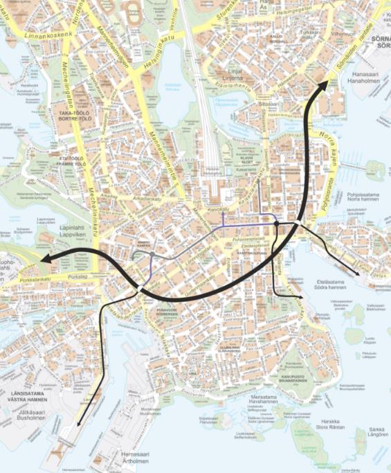 Tarkastelussa olevat maanalaiset kokoojakatuvaihtoehdot (kaikissa vaihtoehdoissa samanlainen kävelykeskusta) Tarkastelunäkökulma 1 Tarkastelunäkökulma 2 Tarkastelunäkökulma 3, P