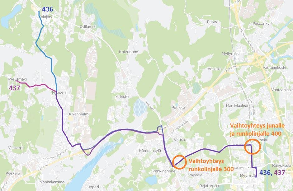 Niipperin ja Perusmäen linjat 436 Myyrmäki Louhela Niipperi Kalajärvi 437 Myyrmäki Louhela Niipperi Perusmäki Linjat liikennöivät suosituimpina liikkumisaikoina 20 minuutin välein,