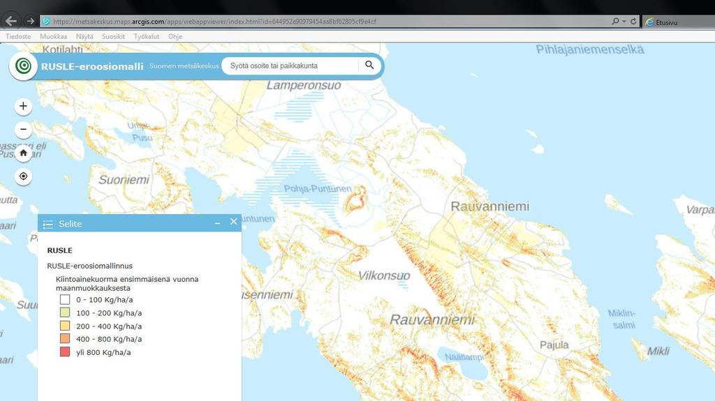 Lisää tarkkuutta metsätalouden vesiensuojeluun paikkatietoa hyödyntämällä Karttatasot julkaistaan avoimina internet-selaimessa toimivina karttapalveluina http://metsakeskus.maps.arcgis.