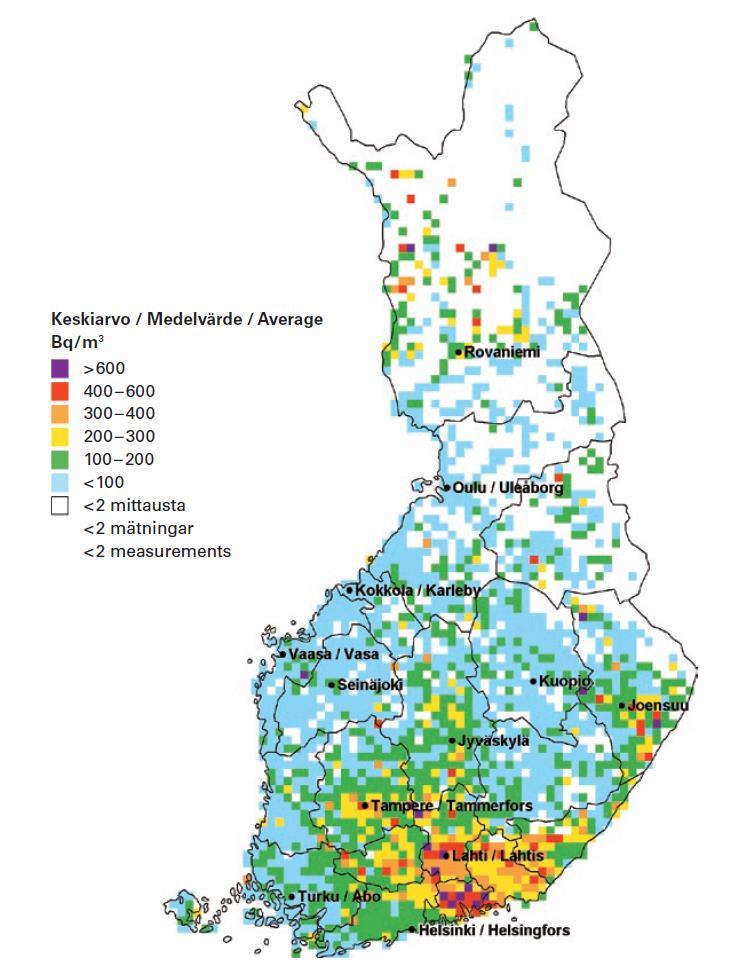 Radonin esiintyminen Kaikkialla Suomessa, mutta etenkin