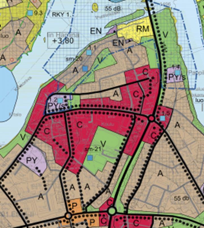 Yleiskaava Ote voimassaolevasta osayleiskaavasta. Suunnittelualueella on voimassa Iin kunnanvaltuuston 29.2.2016 hyväksymä Iin keskustaajaman osayleiskaava.