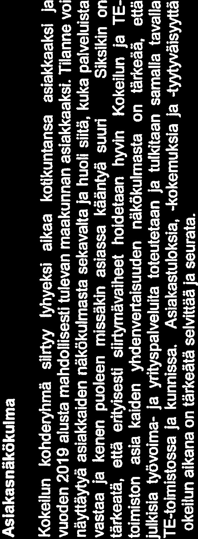 Siten asiantuntijoilla tulisi olla käyttöoikeudet koko kokeilualueen asiakaskohderyhmän tietoihin.