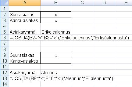 Excel 2007 fi-fi 20 / 31 JA (AND) funktio Palauttaa arvon TOSI, jos kaikki funktion argumentit ovat tosia, ja arvon EPÄTOSI, jos yhden tai useamman argumentin arvo on EPÄTOSI.