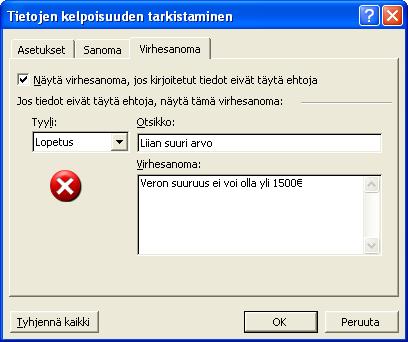 Excel 2007 fi-fi 29 / 31 Tekstisyötön rajoittaminen luettelon avulla Esimerkissä soluun syötettävä tieto on luettelon avulla