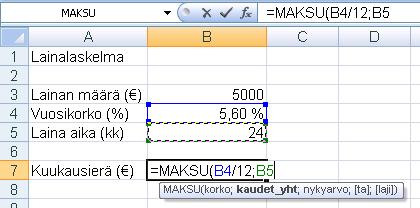 Kirjoittamisen aikana kaavaa on mahdollista täydentää ohjelman näyttämillä vaihtoehdoilla.