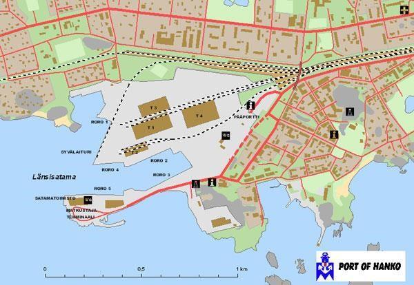 74 Kuva 32. Länsisatama. 4.11.2 Rautatietoimintaan liittyvät satamien varusteet Hangon satama omistaa nosturit; Muun kaluston omistaa satamaoperaattorit. 4.11.3 Sataman raiteiston kuvaus käyttötarkoituksineen Satama-alueella ei ole liikenteen ohjausta.